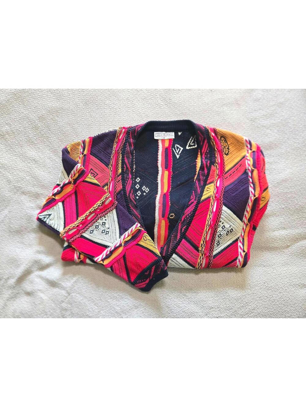 Carlo Alberto Cardigan M | 90s 3D Knit Statement